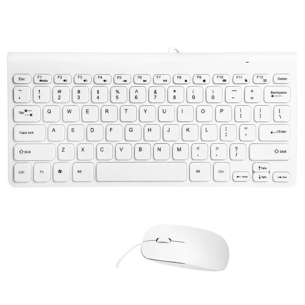 

New USB Wired Slim White Keyboard Mouse Set For Laptop English 78 Keys Portable Klavye Mouse Set
