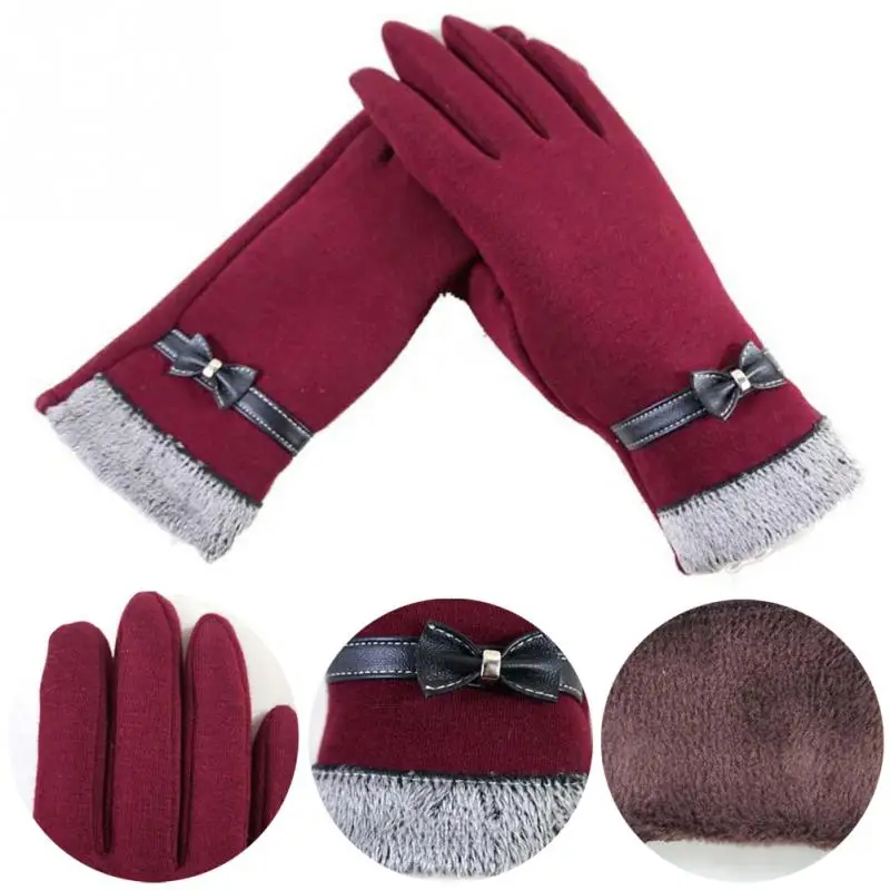 Новинка, модные женские перчатки, перчатки осень-зима, милые теплые перчатки с бантиком, женские перчатки# H