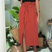 Юбки Женские Модные женские миди юбки с высокой талией спереди разрез бандаж на пуговицах летняя юбка модная новая горячая распродажа