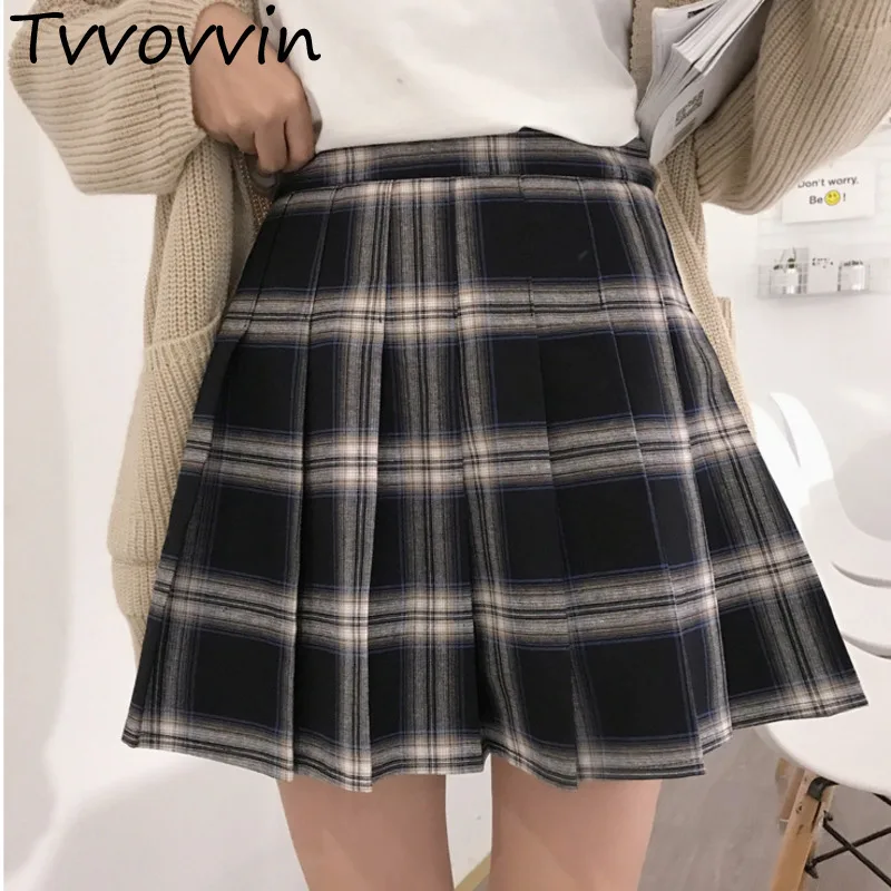 

New Women England Style Casual Black Yellow Plaid Pleated Skirts Shorts Hot Sale High Waist Plaided Mini Skirt Plus Size R090