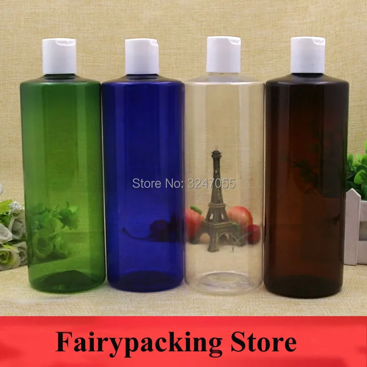 

500ml/cc Empty Plastic Cosmetic Facial Cleanser Bottle n Disc Top Cap, Clear/Blue/Brown/Green Lotion/Emulsion/Shampoo Containers