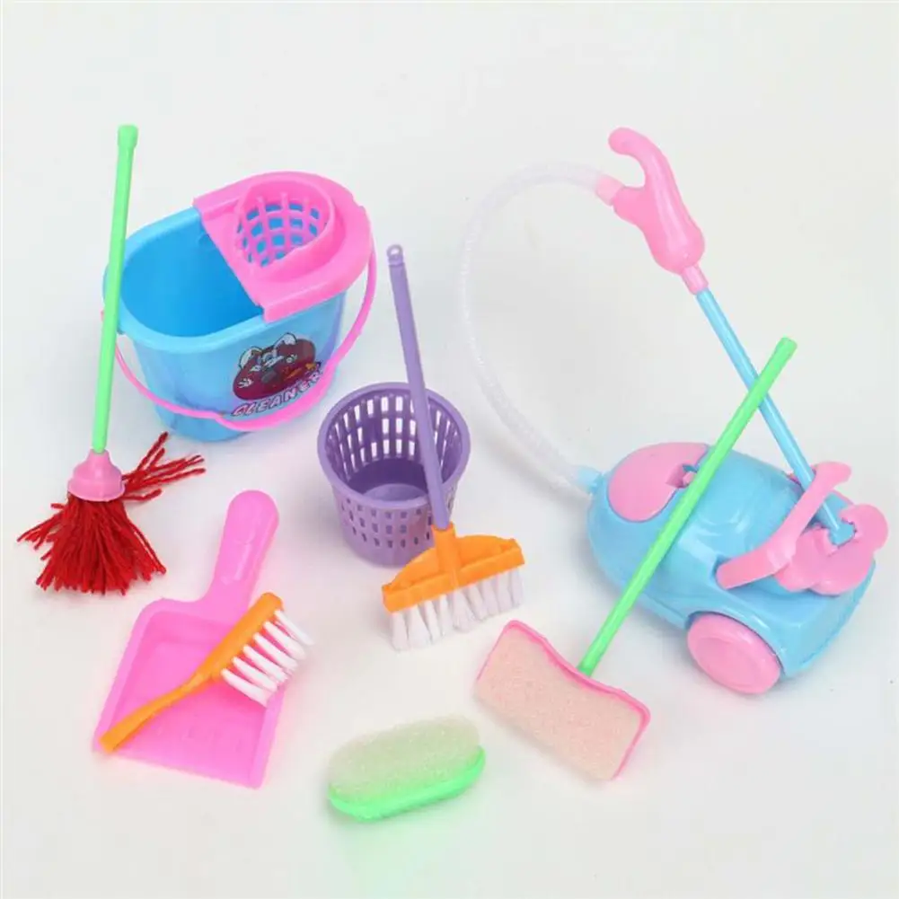 

9 PCS Set Play House Toys Realistic Cleaning Toys Kitchen Accessories Broom And Mop Toy Dining Kitchen Home Pretend Toys