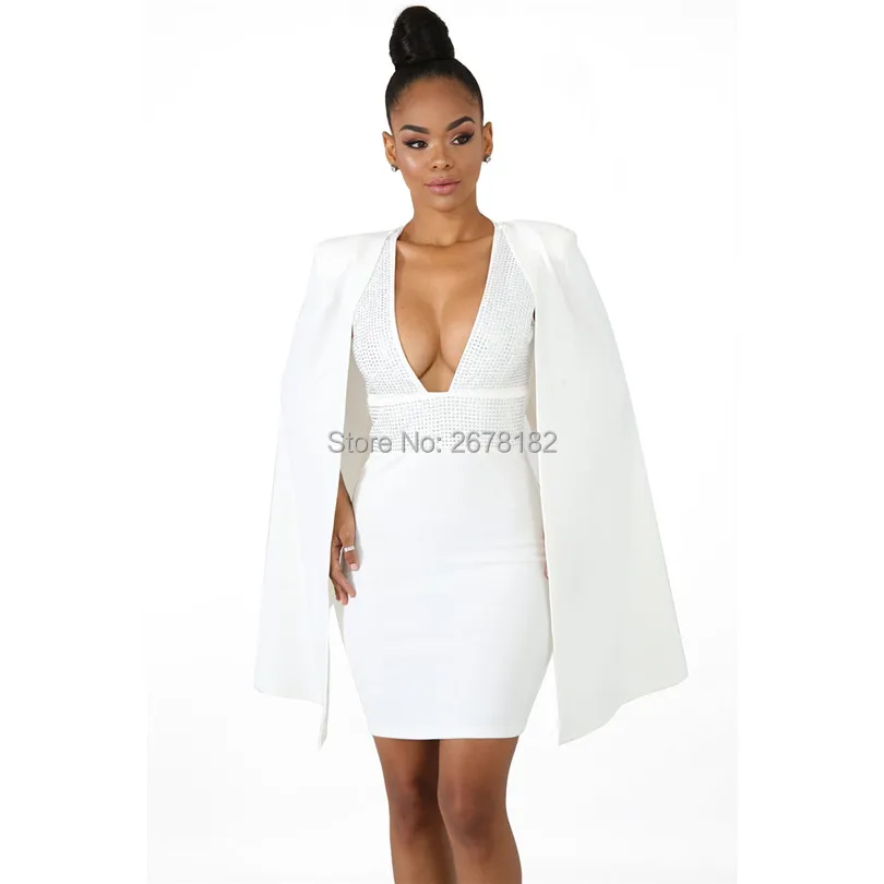 

Fashion Women 2pcs Dress + Cloak Sleeves Brief Sashes Sleeveless Vestidos V-Neck Cape Slim Straight Black Red White mini Dress