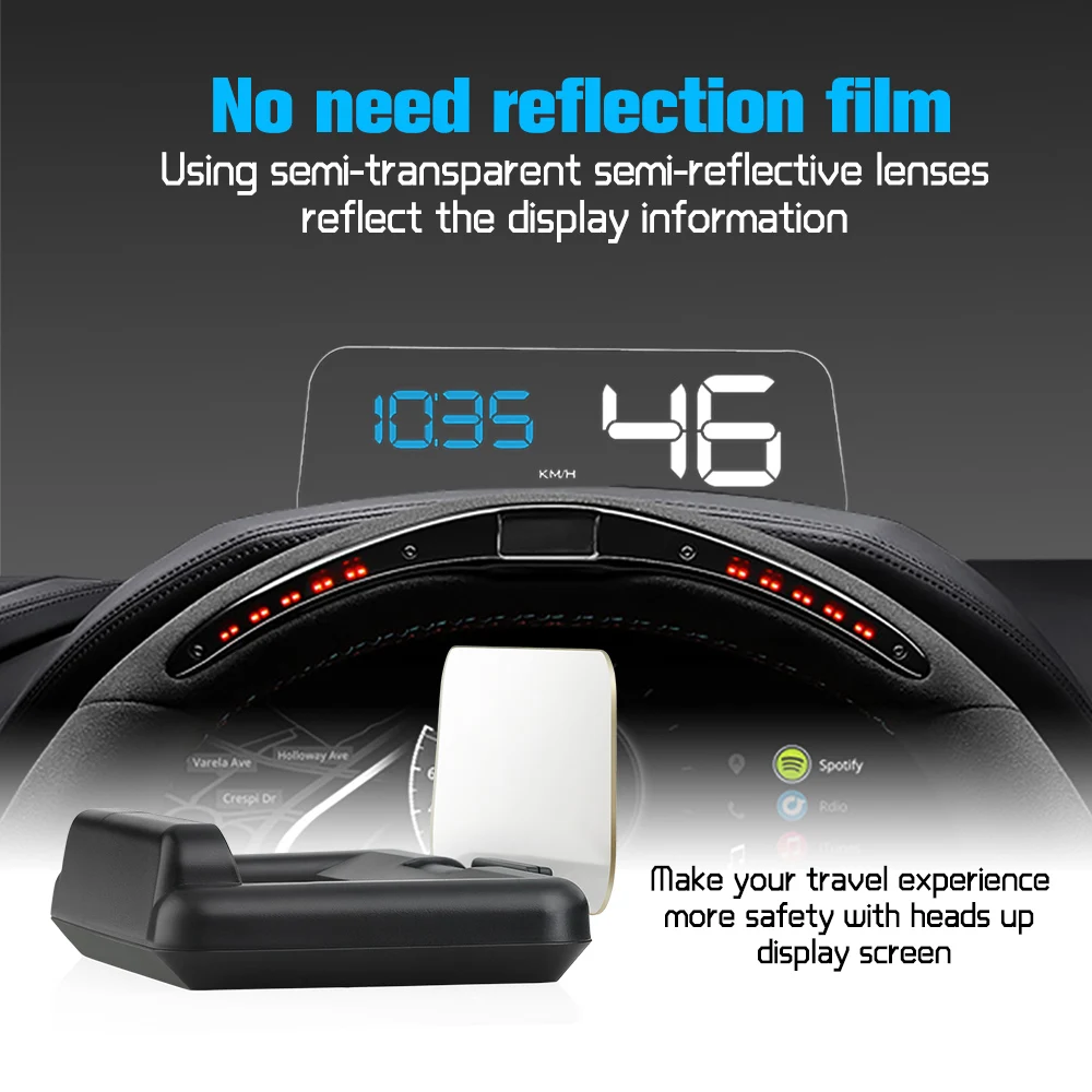 

5 Inch Head Up Display OBD II C500 Car HUD Projector Multi Function Speedometer Overspeed Warning Driving Distance/Speed/Time