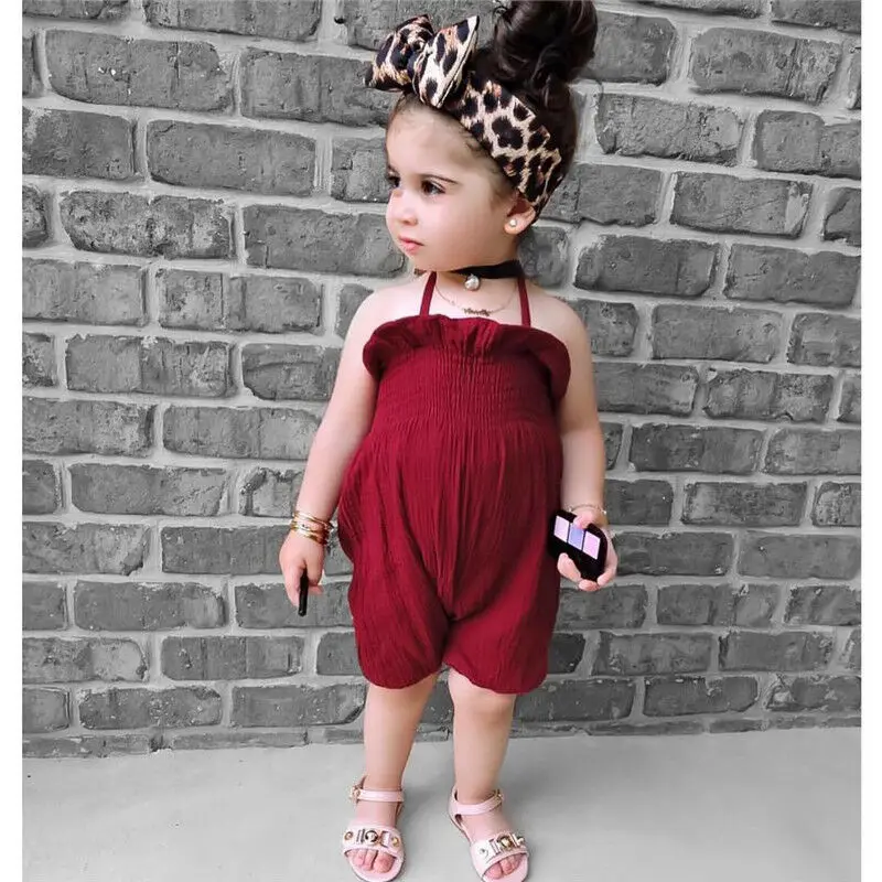 

Solid Self Tie Kids Overalls For Toddler and Baby Girl, Girl's Jumpsuits