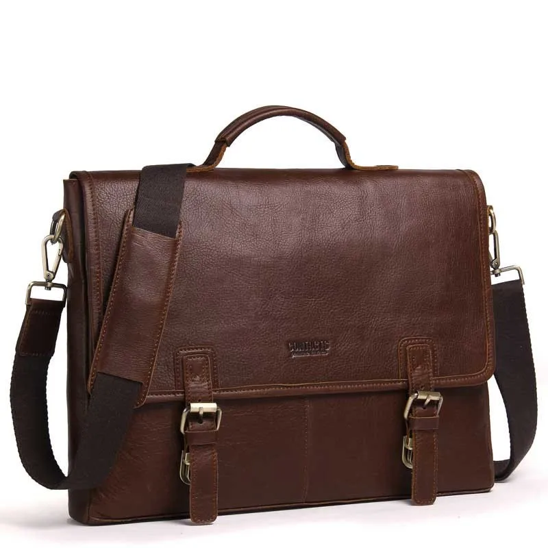 جلد البقر الحقيقي الرجال حقيبة الأعمال عارضة الكتف حقيبة ساعي Crossbody ملفوفة الجلود الرجعية حقيبة لابتوب الفاخرة جودة