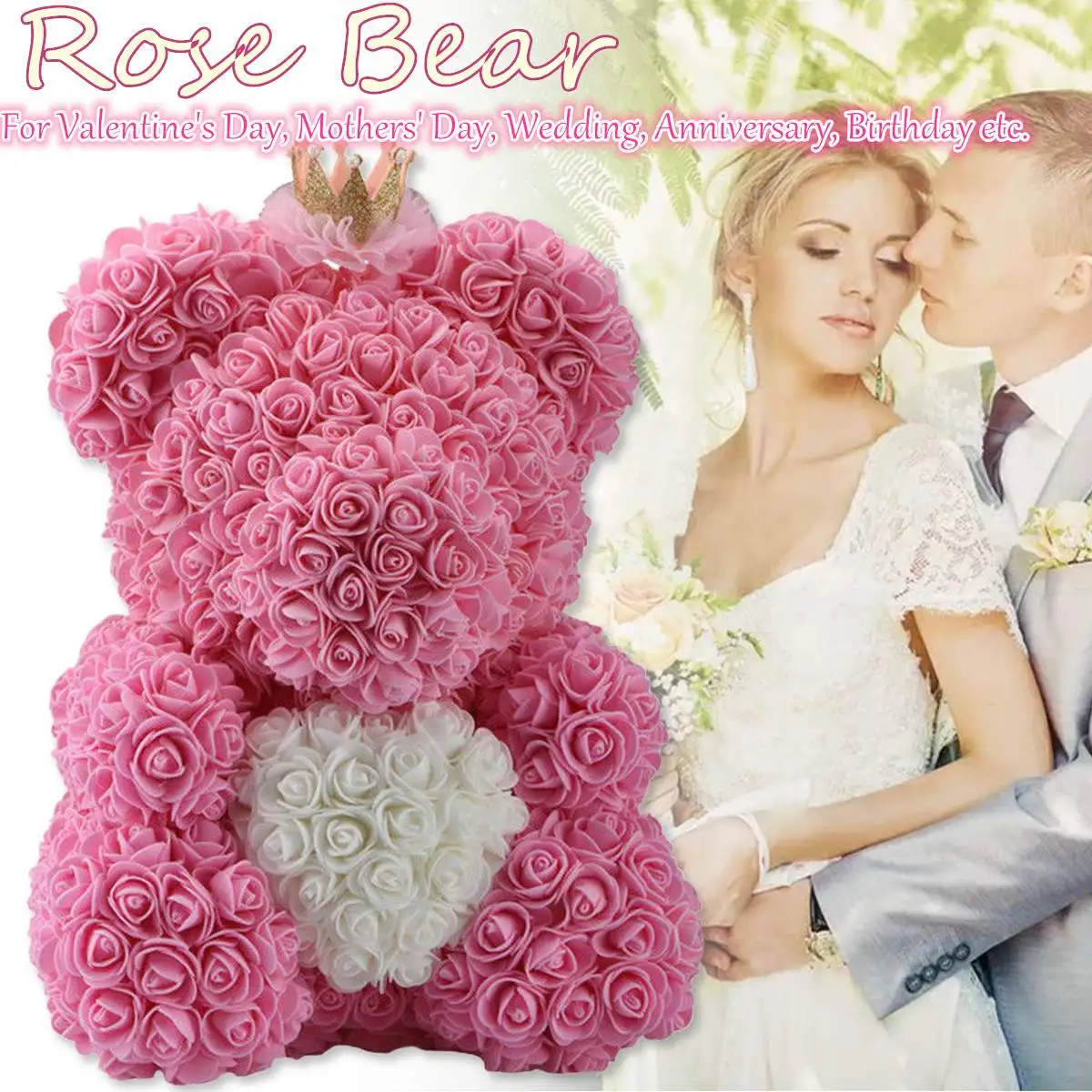 

Free Shipping 38cm Pink Teddy Bear Rose Flower With Box Artificial Christmas Gifts Women Wedding Festival Valentine's Day Gift