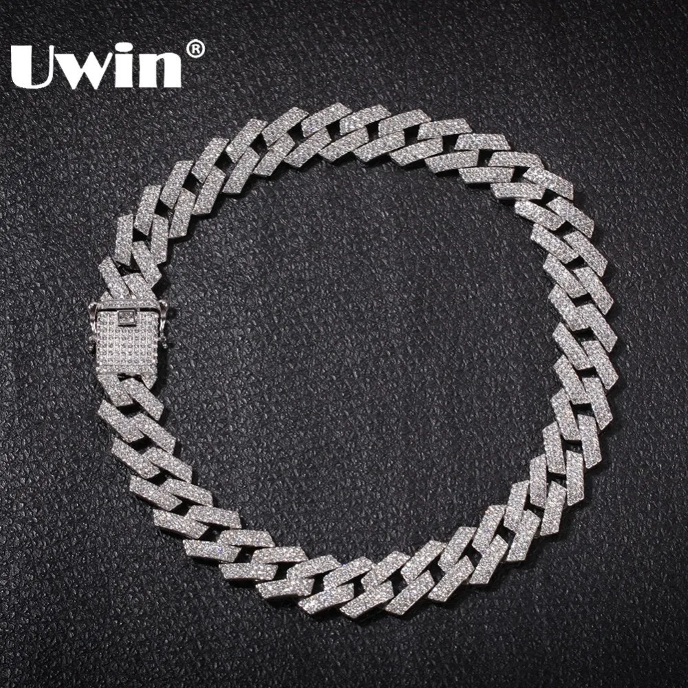 

UWIN 20mm Prong Cuban Link Chains Necklace Fashion Hiphop Jewelry 3 Row Rhinestones Iced Out Necklaces For Men