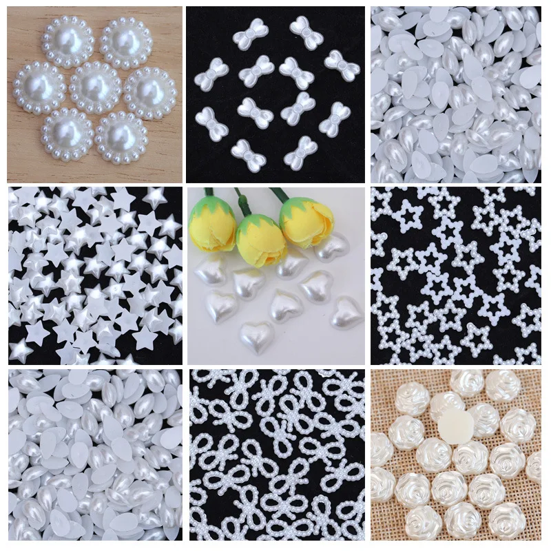 

Wholesale ABS Plastic Imitation Pearl Beads 50pcs Various Flower Beads for Scrapbook DIY Jewelry Handmade Craft Making Material