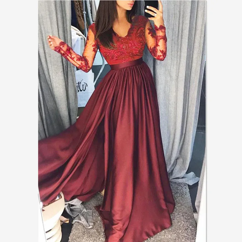

Women Formal Long Lace Sequin Dress 2019 elegant Ball Gown women sexy Red Black party Night Maxi dress