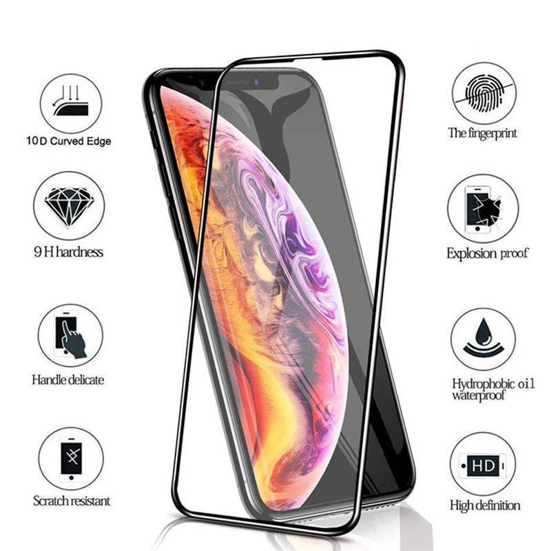 Защитное стекло 10D для Iphone Xr Xs Max X 6 7 8 6s Plus Xmax 8plus|Защитные стёкла и плёнки| |