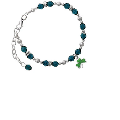 Translucent Green Shamrock Navy Blue Beaded Bracelet |