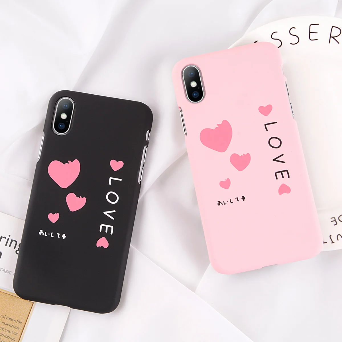 

KJOEW Heart-shaped Pattern Case For iPhone X 5 5S SE Letter Shell 6 6S 7 8 Plus Plain Funda Cute Cartoon Coque Hard Back Cover