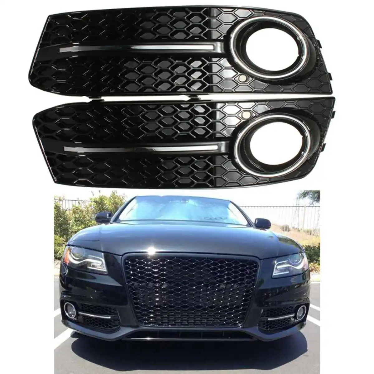 

Pair Front Bumper Gloss Black Fog Light Cover Grills for Audi A4 B8 for VW 2009 2010 2011