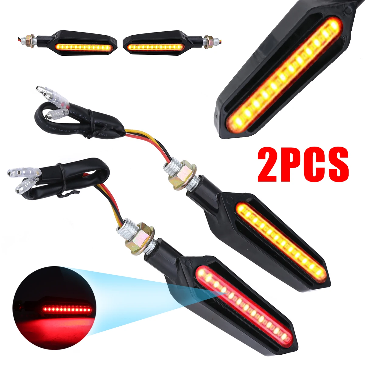 

2pcs Three-use Flowing Water Lighting Motorcycle Yellow LED Turn Signal Light Waterproof Red Brake Lamp White DRL Indicators