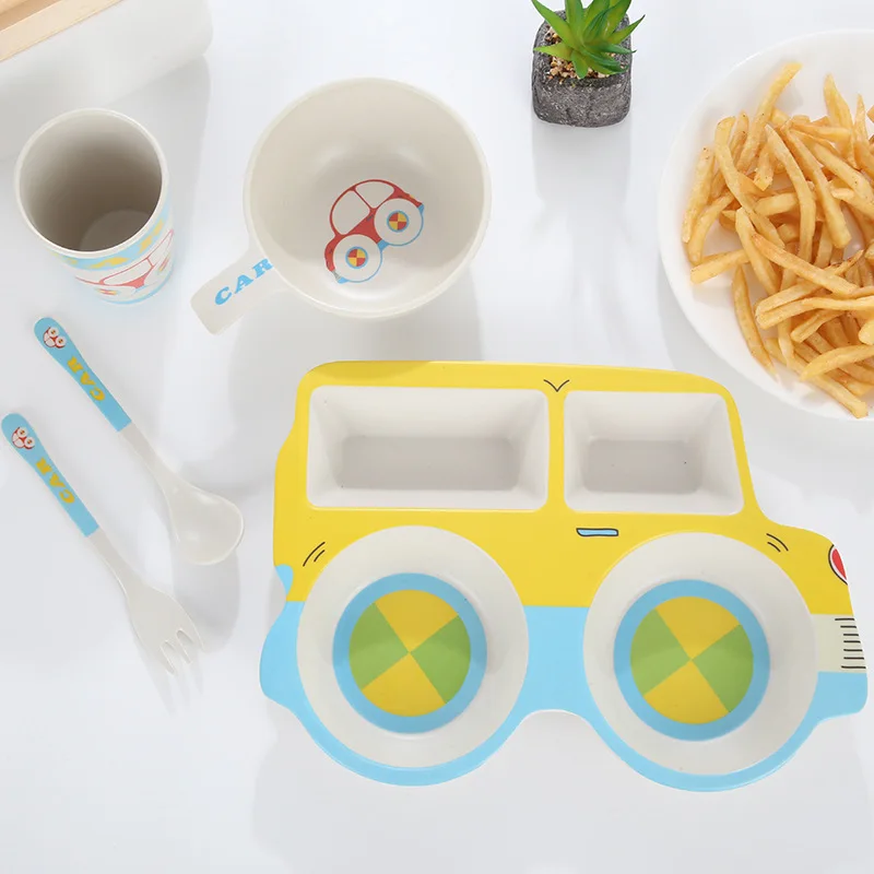 

Truck Shape Eco-friendly Bamboo Fiber Baby Plate Dishes 4 Slots Children Tableware Dishes Sets Dinnerware Suit Creative Gift