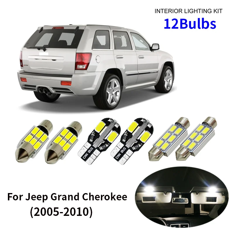 

12x White Error Free LED Interior Light Kit for 2005-2010 Jeep Grand Cherokee accessories Map Dome Trunk License Plate Light