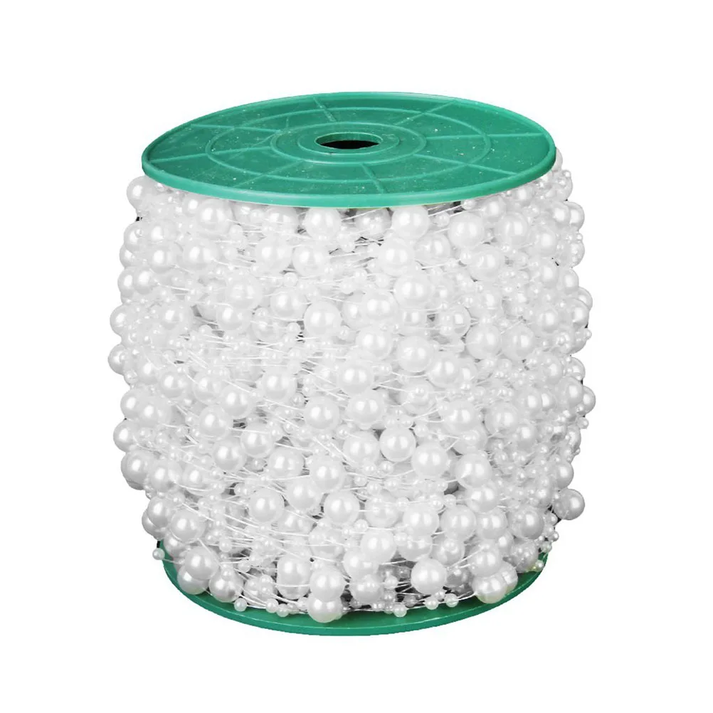 

Roll 75M Faux Pearls Round Beads Beaded Chain for DIY Crafts Decor (White)