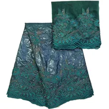 Горячая распродажа чистый цвет таинственные Цветы Узор 7 ярдов атласная ткань и чистая кружева с золотыми бусинами KY35 африканская восковая кружевная ткань