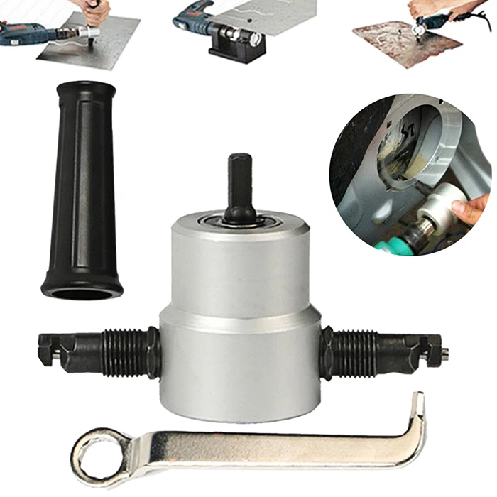 

Professional Double Head Metal Sheet Cutter Drill Attachment Free Cutting Tool Nibbler Sheet Metal Cut Power Tool Accessories