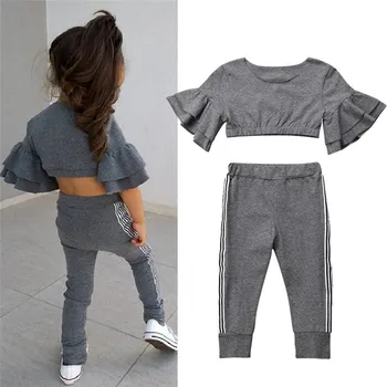 

Toddler Children clothes set flare sleeve top pant 2pcs Suit Cotton Casual Fashion Girl Clothing Set