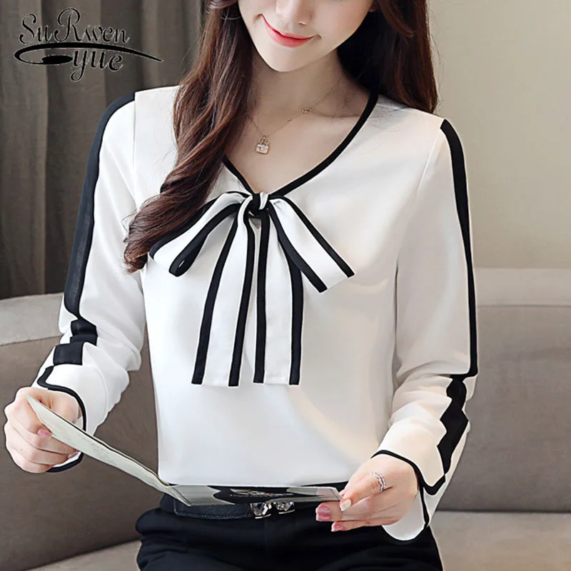 Fashion chiffon blouse women long sleeves autumn sweet bow