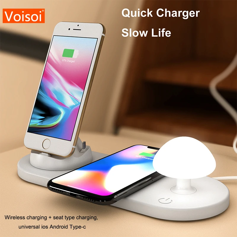 

5 in 1 Dual QI Wireless Charger Fast Charging Pad Quick Wireless Charging For iPhone ios For Samsung Android Type c with light