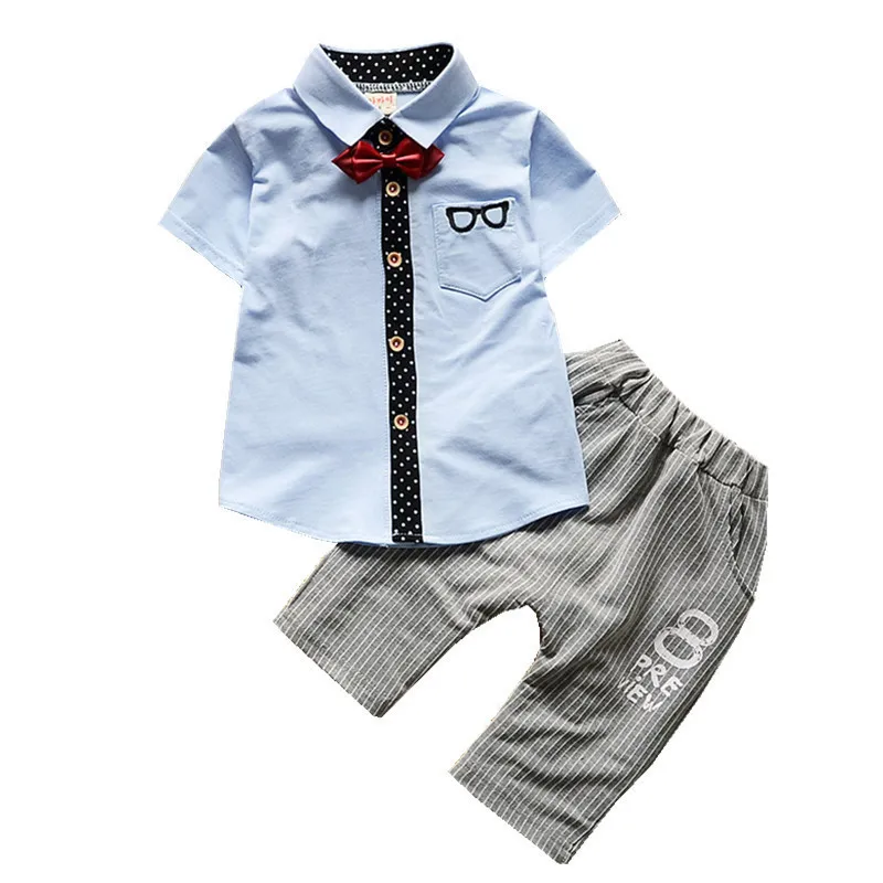 

Summer Children Boy Girl Gentleman Suits Kids Bow Tie Shirt Pants 2Pcs/Set Baby Fashion Cotton Clothes Toddler Glasses Tracksuit