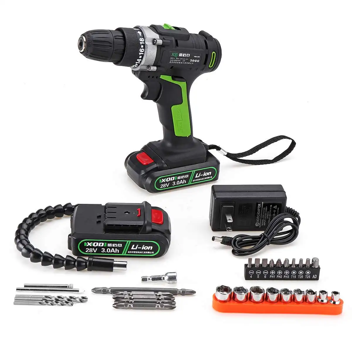 

28V 3000mAh Double Speed Electric Impact Cordless Drill 18+1 Clutches Wireless Electric Drill 2 Battery Home DIY Power Tool
