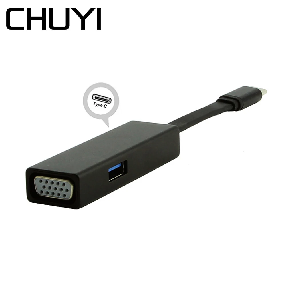 

CHUYI USB C To VGA Ports USB 3.0 Hub Splitter USB 3.1 Type C VGA Adapter For Macbook Pro Google ChromeBook Multi USB-C Hub