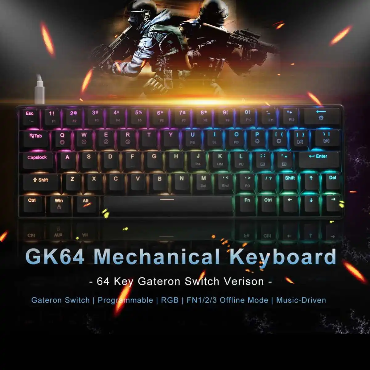 

LEORY Gateron Switch Mechanical Keyboard GK64 64 Key Hot Swappable CIY Switch RGB Backlit Mechanical Gaming Keyboard