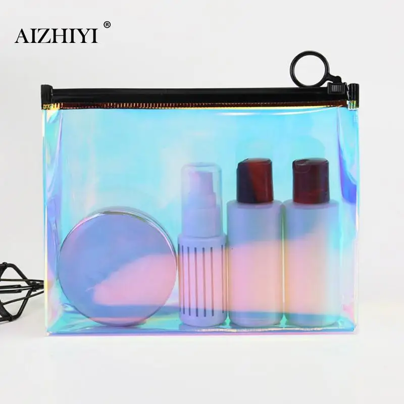 

Travel Laser Clear PVC Cosmetic Bags Women Transparent Zipper Makeup Bags Organizer Beauty Make Up Bath Wash Handbag Clutch