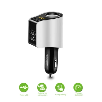 

12V 3.1A 3 USB Car Charger Fast Charging Phone Charger Adapter with Volmeter Cigarette Lighter Socket for Car SUV