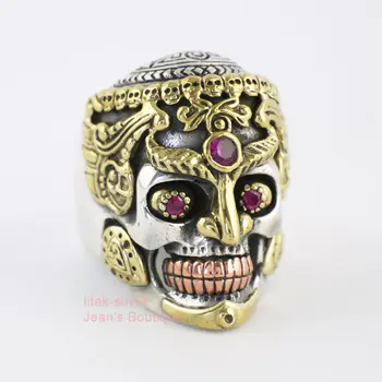 

925 STERLING SILVER SKULL BLOOD SKELETON BIKER ROCKER CZ RING A3732