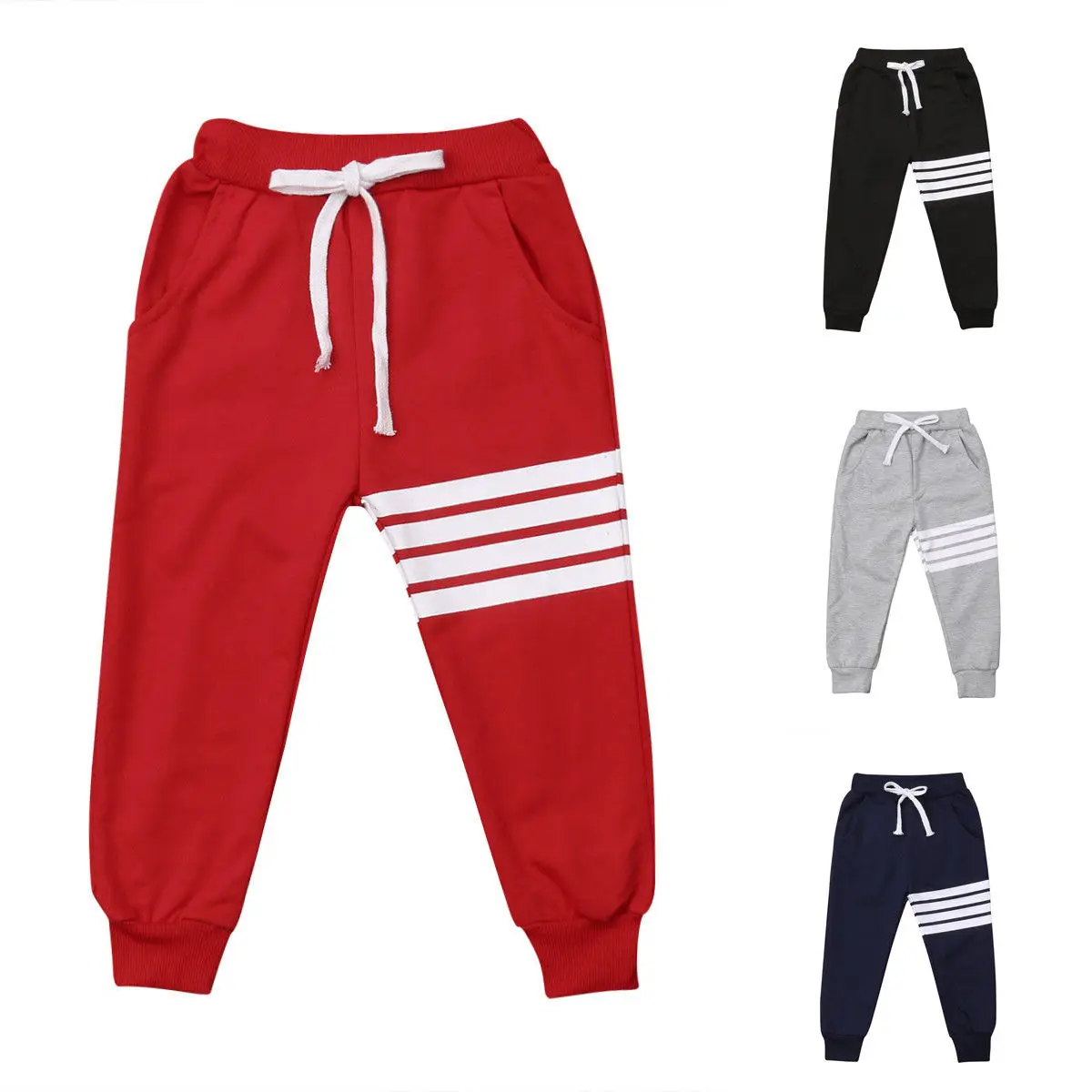 

1-7Y Casual Active Toddler Kids Baby Girls Boys Pants Striped Patchwork Elastic Waist Harem Pants 4 Colors Autumn Clothes