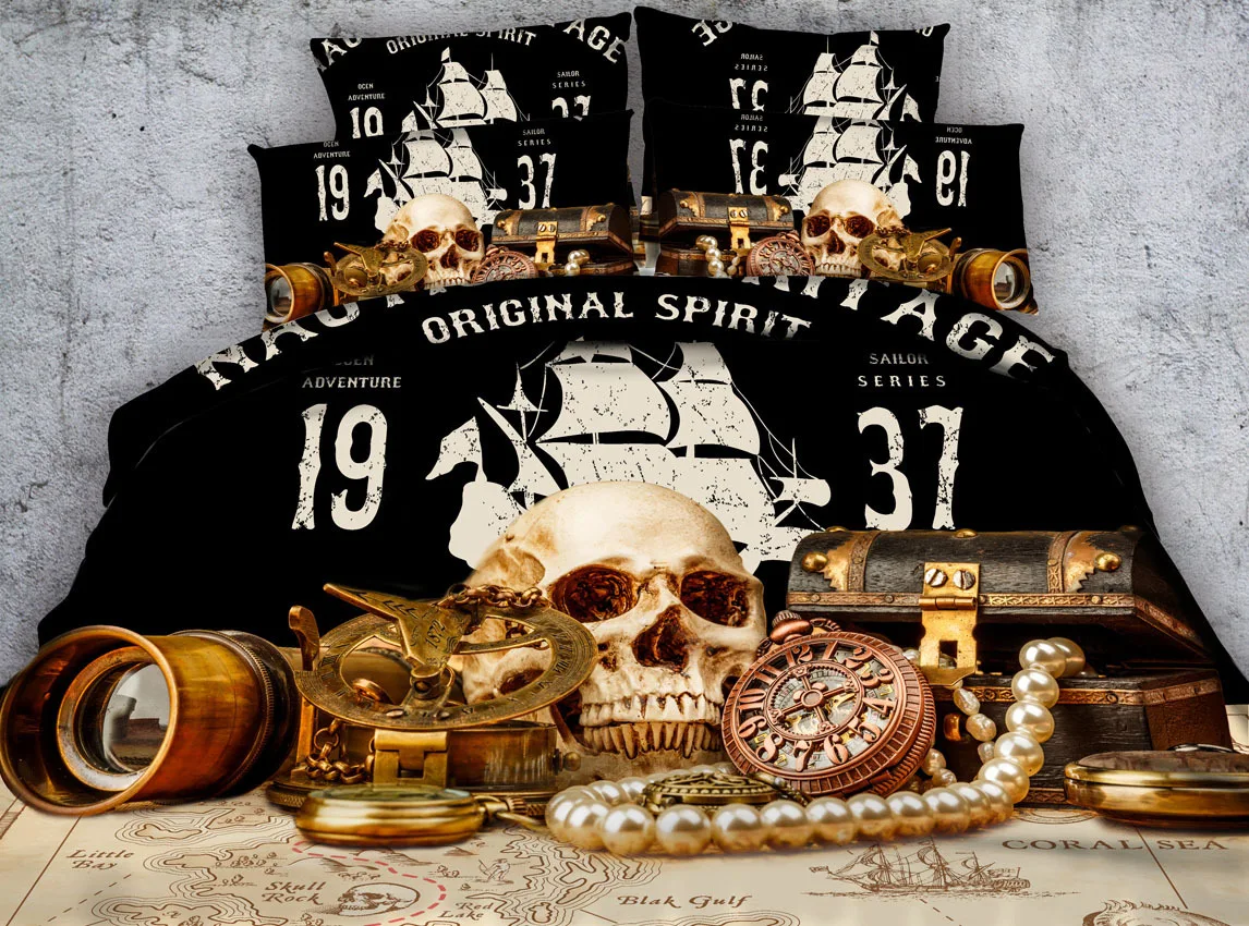 3d Pirate Skull Bedding Sets Queen Sizes Duvet Quilt Cover Full