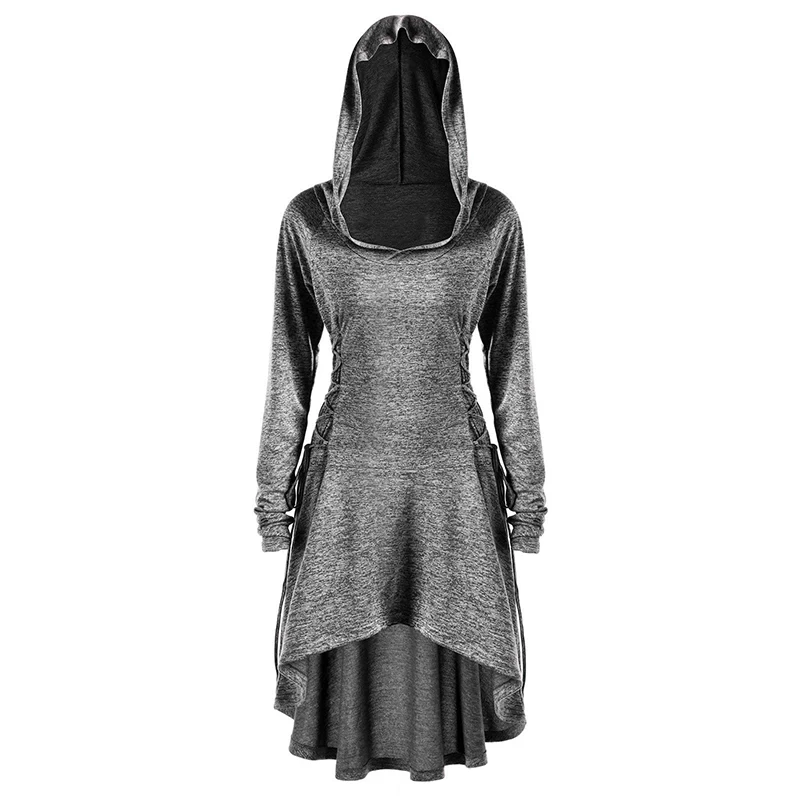 

Women Hooded Long Sleeve Fleece Hoodies Casual Winter Irregular Hem Long Sweatshirt Dress Vestido Top Oversized