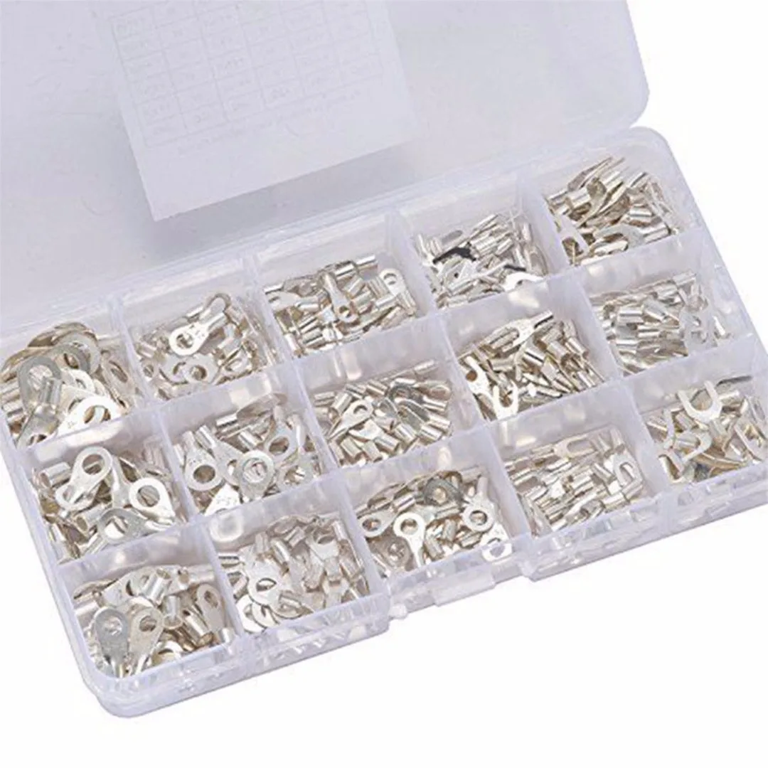 

375pcs New Ring Terminal Connectors Assortment Kit Non-Insulated Crimp Wire Cord Connectors
