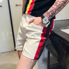 Мужские повседневные шорты в полоску по бокам, облегающие мужские шорты в уличном стиле, клетчатые шорты, мужские шорты 3XL-M, летняя одежда