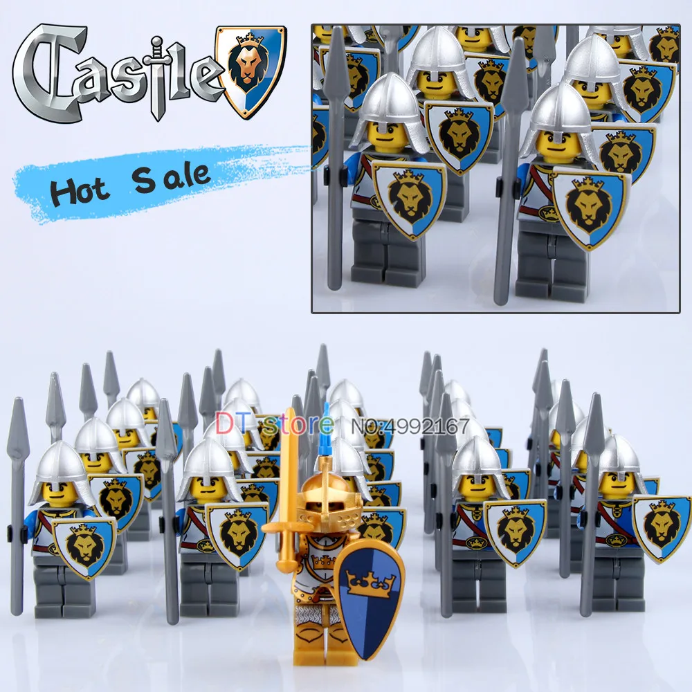 

21Pcs/Lot Legoing Medieval Castle Army Blue Lion Knight with weapons Building blocks Toys For Children gifts 9801