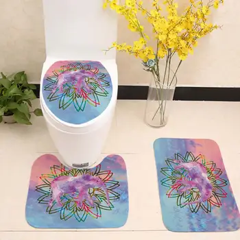 

3pcs Bath Mats Indian Elephant Anti Slip Bathroom Mat Set Bohemian Toilet Seat Cover Fleece Floor Washable Bathroom Accessories