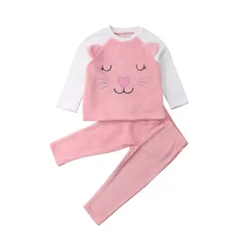 

Toddler Kid Baby Girl Outfit Cartoon Flannel Long Sleeve T-Shirt Tops Pants Winter Warm Clothes Sets