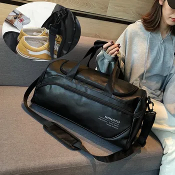 

Black Men Travel Duffle Bags Waterproof PU Leather Handbags Shoulder Bag For Women Man Totes Large Capacity Suitcase Weekend Bag