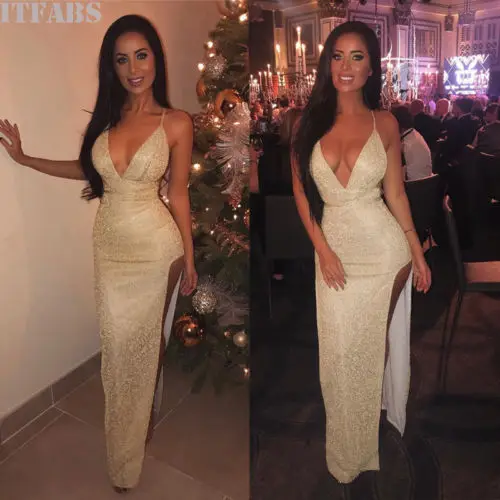 

Ladies Sequins Sexy V-Neck Long Bodycon Fashion Cocktail Party Slim Dress Stylish
