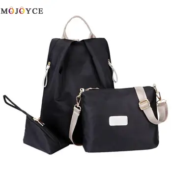 

3pcs/set Solid Color Casual Nylon Women Backpack Female Teenager Travel Backpack Mochila Feminina