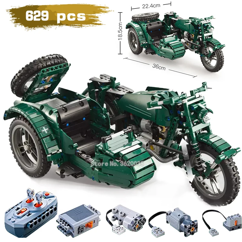 

With Legoinglys Moto Science And Technology Remote Control ww2 Military Blocks Three Rounds Moto Model Toys For Children Gift