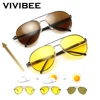 VIVIBEE Hommes Photochromiques Vision Nocturne Polarisant Lunettes de Soleil Pilote Style Aluminium Femmes Polarisées Conduite lunettes de Soleil Jaune ► Photo 1/6