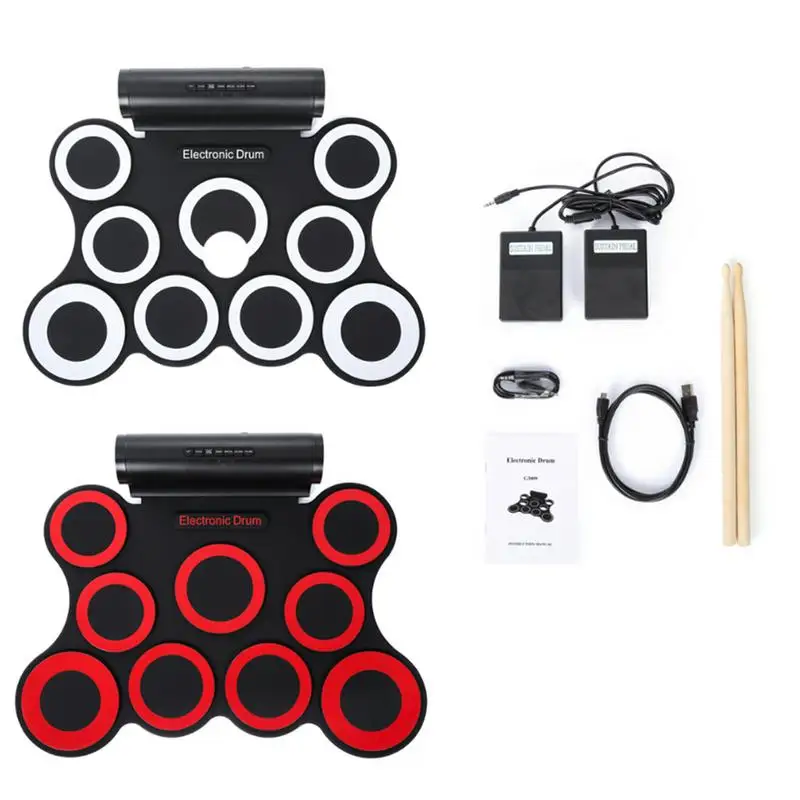 

Electronic Drum Pad 9 - Pad Foldable Electronic Drum Set With 9 Silicon Drum Pads 7 Kinds Of Drumbeats 9 Accompaniment Rhythms