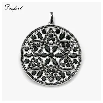 

Pendant Black Ornament,2018 New Fashion Jewelry Vintage 925 Sterling Silver Bezel Cubic Zirconia Gift For Women Men Fit Necklace