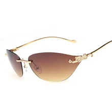 Высокое качество, женские солнцезащитные очки без оправы, роскошные брендовые дизайнерские ретро очки для женщин, золотистые солнцезащитные очки в стиле стимпанк